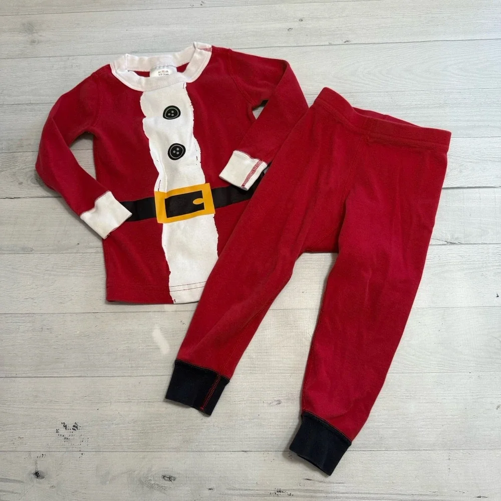 Hanna Andersson kids long John Santa Christmas pajamas size 80 18/24 months